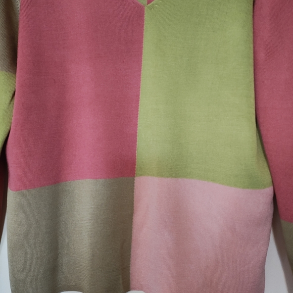 CARLISLE WOMEN'S SILK SWEATER  MULTICOLOR BLOCK PATTERN SIZE LARGE MINIMALIST - Picture 3 of 15